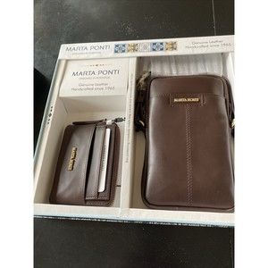 MARTA PONTI Brown Leather Phone Crossbody And Card Wallet Boxed Gift Set NEW